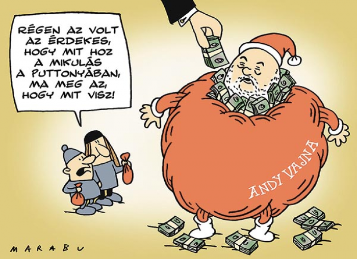 Andy Vajna karácsonya
Régen az volt az érdekes, hogy mit hoz a Mikulás a puttonyában, ma meg az, hogy mit visz!
MARABU rajza &mdash; Marabu rajza